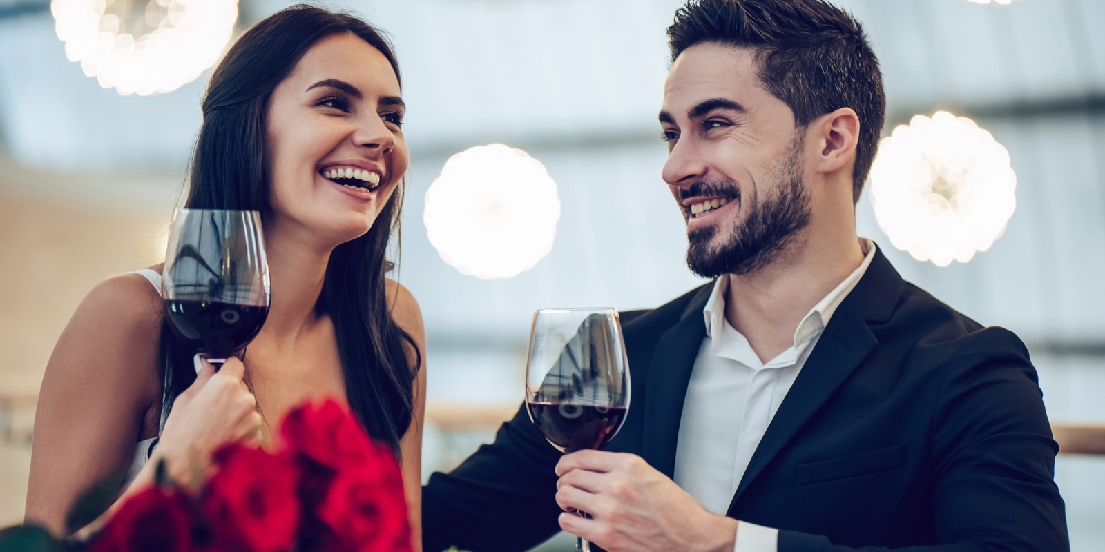 Couple having a low calorie valentine's day meal